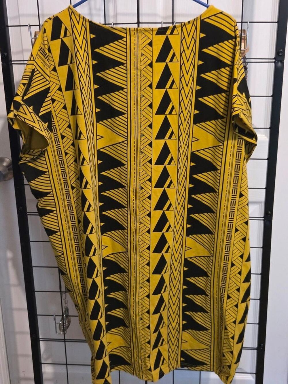 Yellow and Black Polynesian Tribal-Patterned Tunic Dress by Tanoa